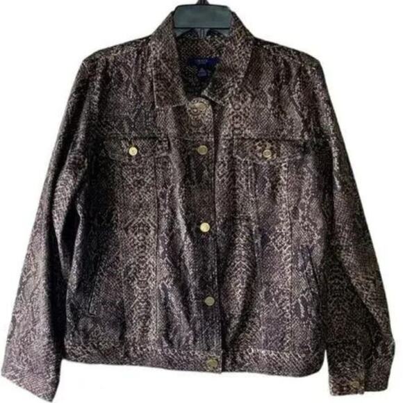 Chaps Jean Jacket Women XL Snakeskin Animal Print Front Button Casual Streetwear - Picture 1 of 8